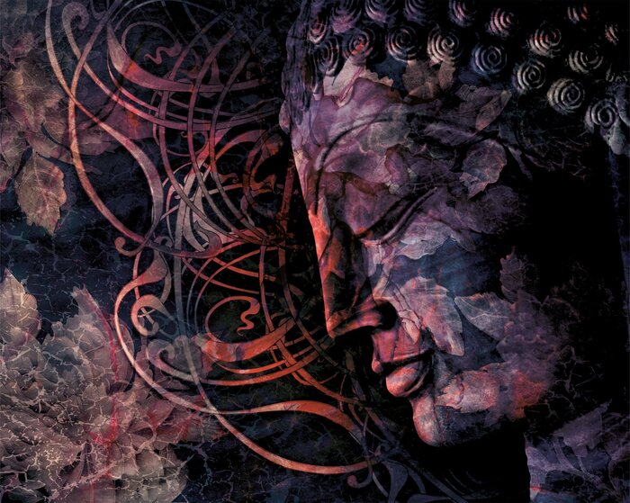 Buddhas gesicht inmitten der ornamente