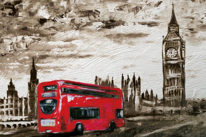 Ein roter bus inmitten der grauen stadt