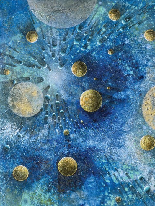 Eine galaxie mit rotierenden kugeln