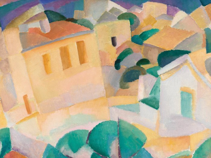 Malerische straßen und gebäude mit formen