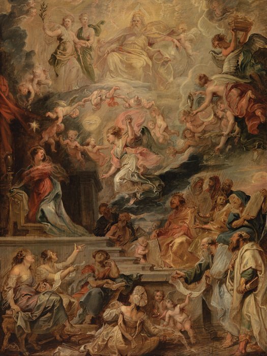 Barocke komposition der verkündigung der mutter gottes