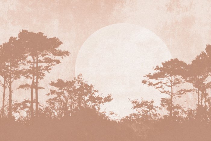 Geheimnisvolle baumszene unter dem vollmond