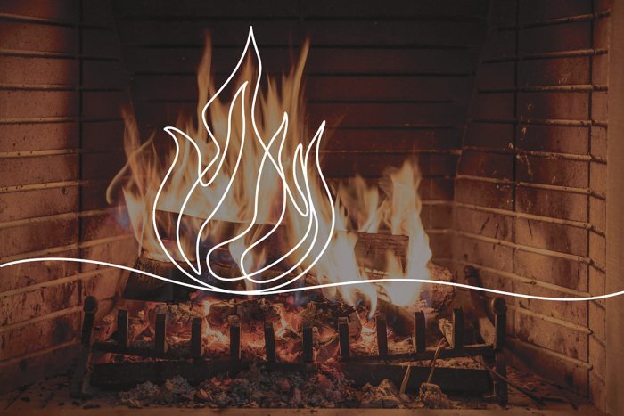 Eine minimalistische zeichnung von feuer im kamin