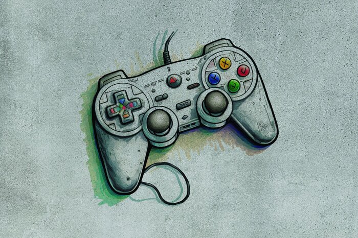 Ein minimalistisches gamepad auf grauem hintergrund