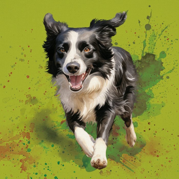 Ein dynamisches aquarellgemälde eines rennenden border collies