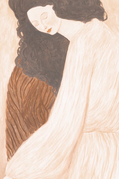 Ein zartes porträt einer frau mit schwarzen locken