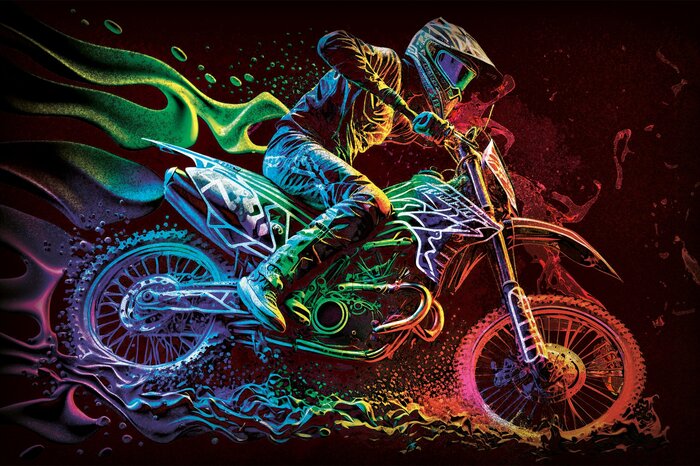 Ein motorradrennfahrer in neonlichtern