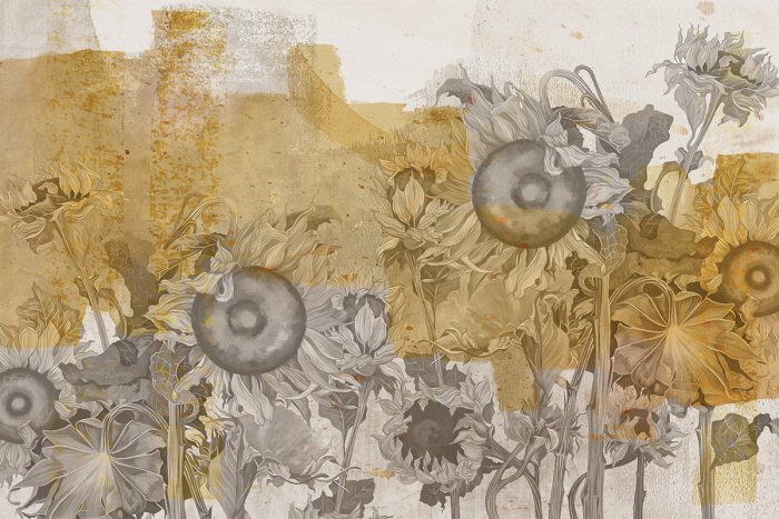 Eine komposition aus sonnenblumen in grautönen