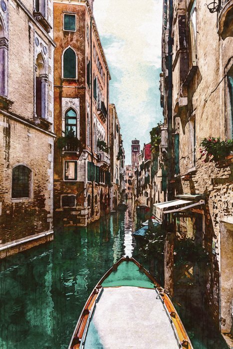 Eine traditionelle gondel vor der kulisse venezianischer mietshäuser