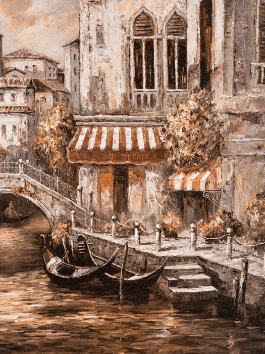 Ein mietshaus am kanal mit blick auf die gondeln