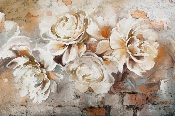 Aquarellrosen in einer zarten aufnahme vor einem backsteinhintergrund