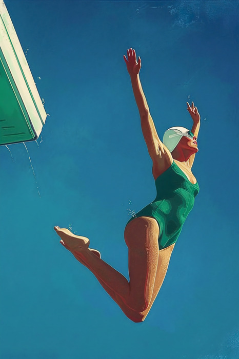 Ein schwimmer springt ins wasser