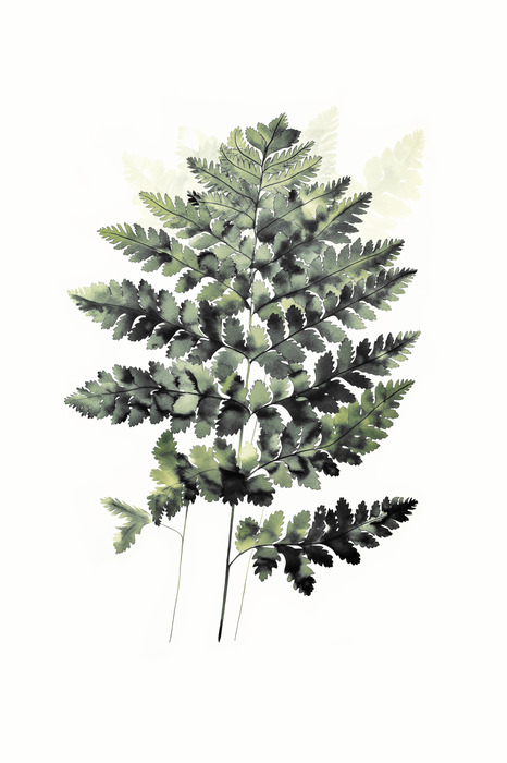 Botanische illustration mit einem grünen farn