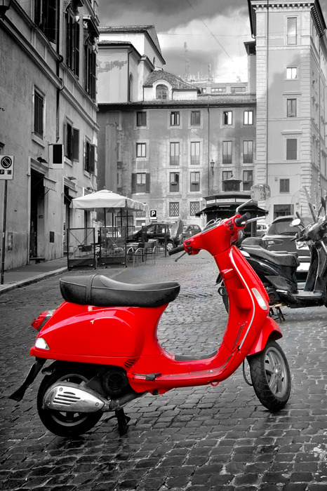 Vintage-roller vor einfarbigem hintergrund