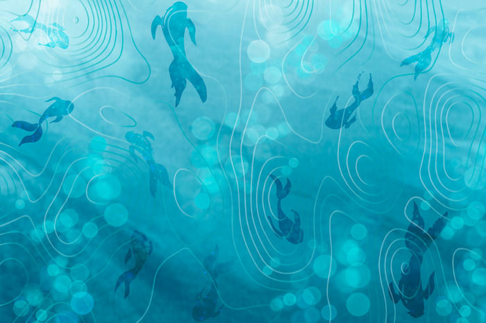 Schwimmende fische auf einem wassermuster mit schnüren