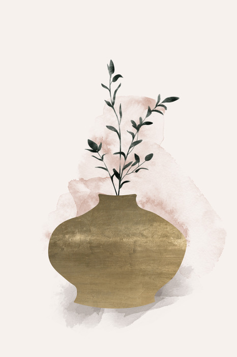 Tonvase mit einem grünen zweig