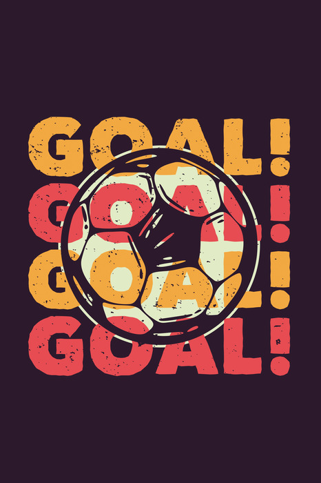 Fußball und farbenfrohe toraufschriften auf dunklem hintergrund