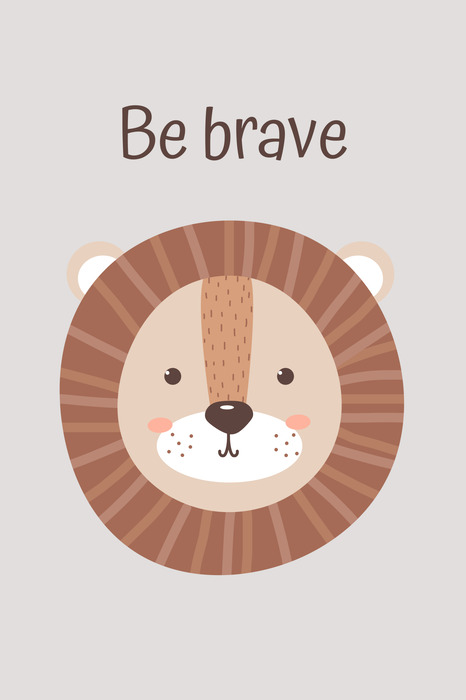 Ein kleiner löwenkopf mit den worten „sei mutig“.