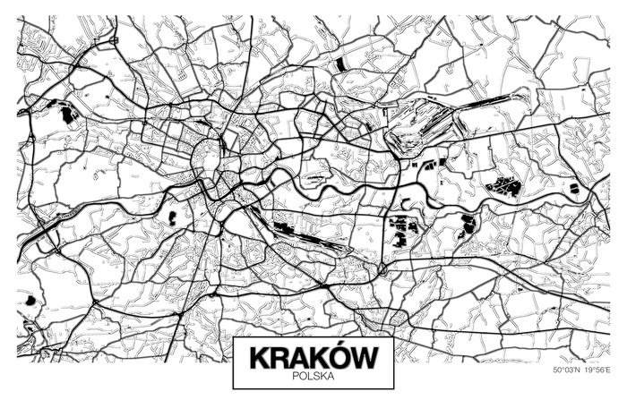 Krakauer stadtplan in schwarzweiß