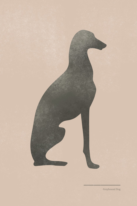 Eine einfache grafik eines greyhounds in sitzender position