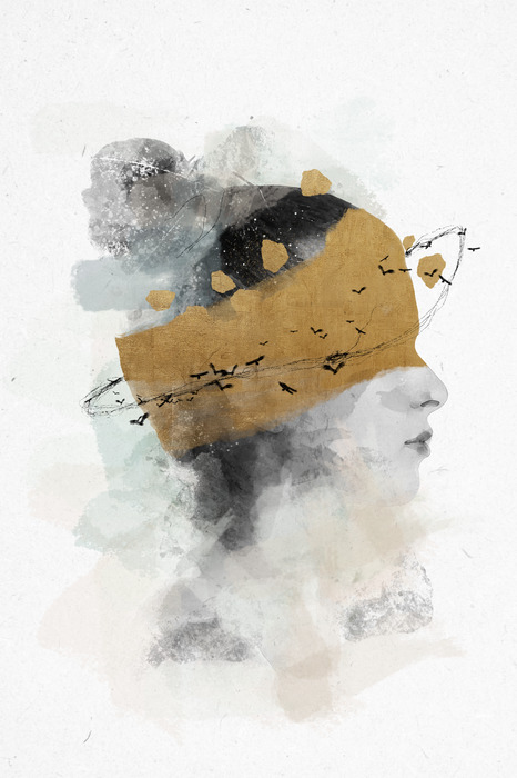 Ein subtiles bild eines gesichts vor nebligem hintergrund