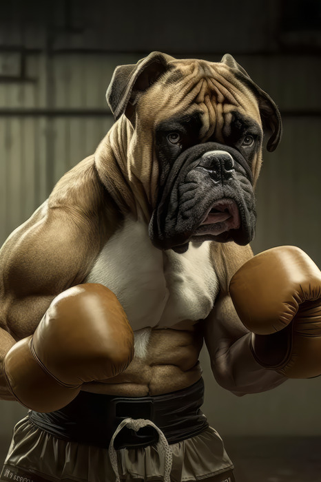 Abstrakter boxerhund mit handschuhen