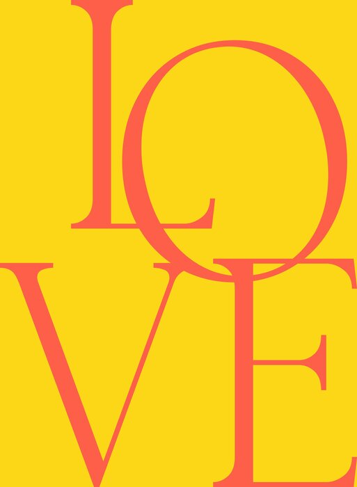 Rotes love-schriftzeichen auf gelbem hintergrund