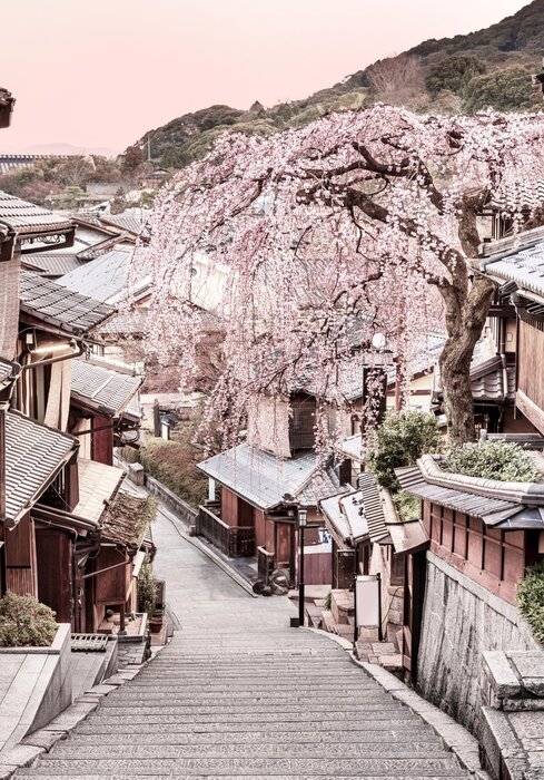 Kyoto-landschaft japanische stadt bei sonnenuntergang
