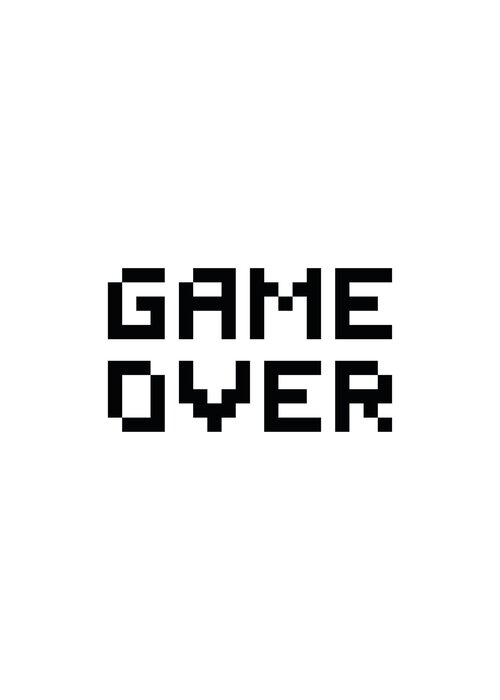 Game over schwarzer text auf weißem hintergrund
