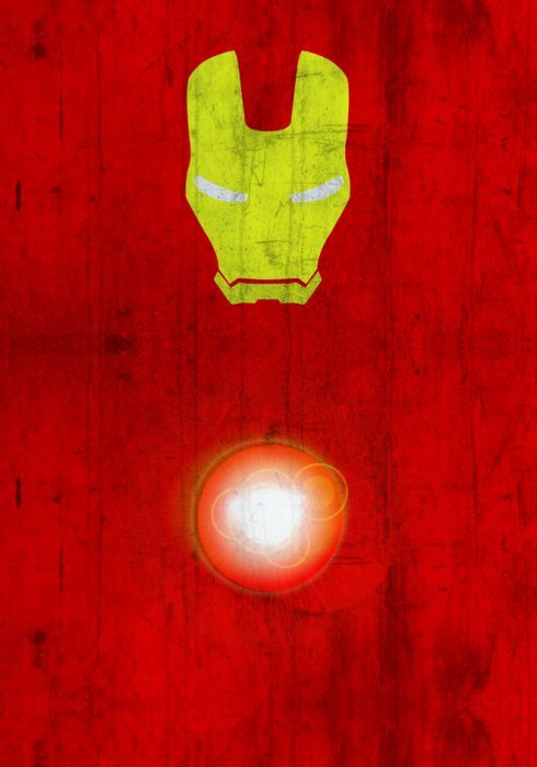 Iron man-symbol auf abgenutztem rotem hintergrund