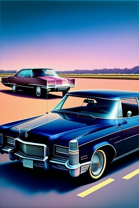 Klassische autos auf der straße im cartoon-stil