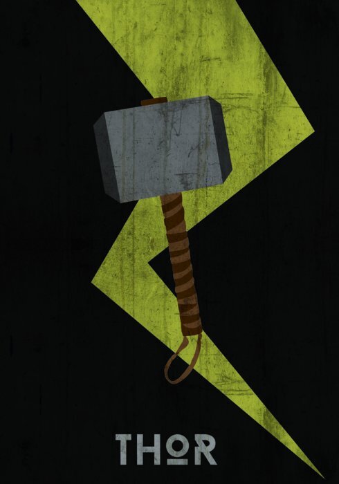 Hammer mit blitz im hintergrund und der inschrift „thor“.