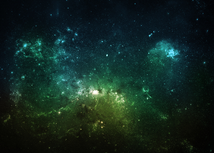 Poster Kosmischer Raum mit einem Nebel in Grüntönen