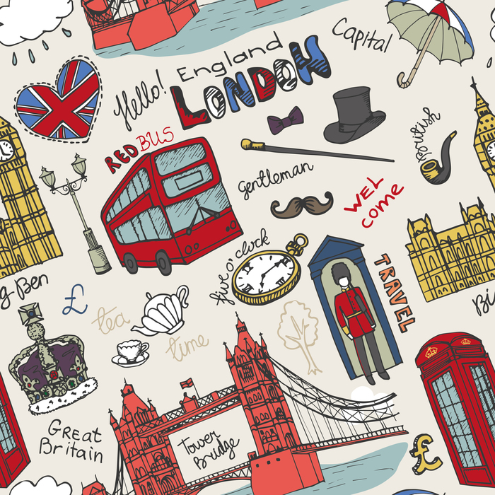 Bild Londoner Symbole und Inschriften im Comic-Stil