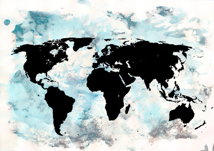 Sticker Schwarze Weltkarte auf abstraktem Hintergrund