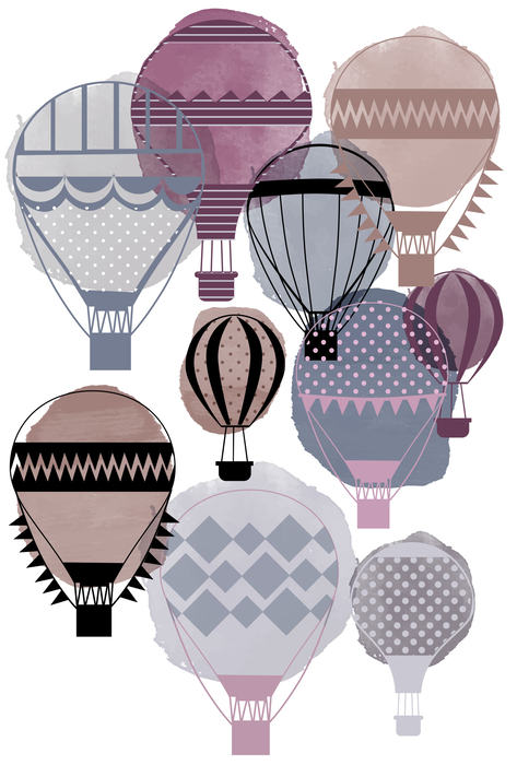Poster Fliegende Luftballons in Aquarell