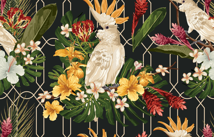 Bild Tropische Vögel und Blumen