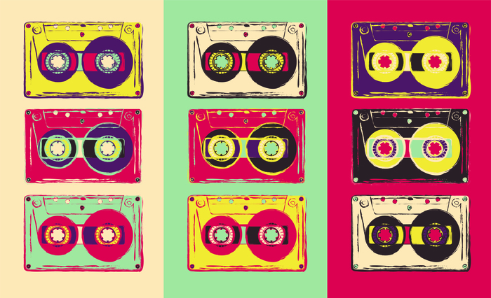 Bild Komposition aus Kassetten im Pop-Art-Stil