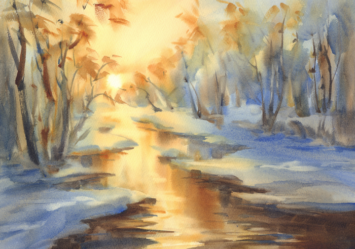 Bild Sonnige Aquarell-Winterlandschaft