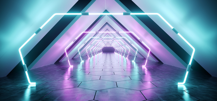 Fototapete Futuristischer Tunnel mit Neonlicht