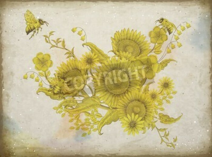 Bild Gelbe Sonnenblumen auf dem Retro-Hintergrund