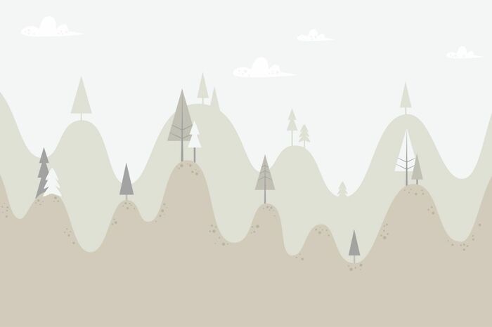 Sticker Landschaft mit Hügeln und Nadelbäumen