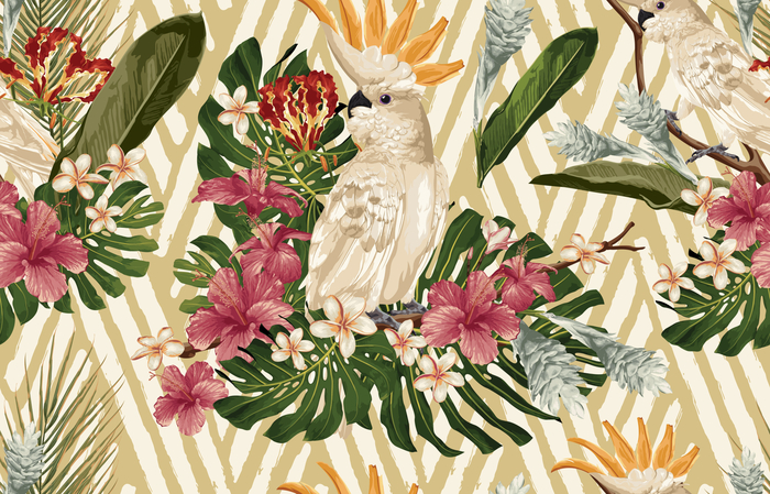 Bild Natur mit Blumen und Vogel