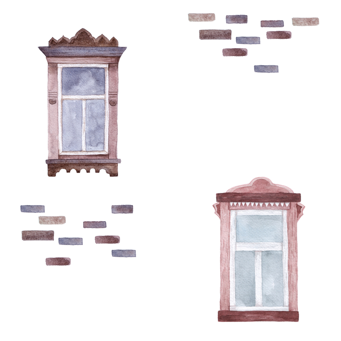 Fototapete Fenster mit aquarell gemalt