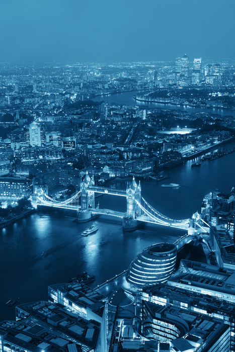 Poster London bei Nacht von der Vogelperspektive aus