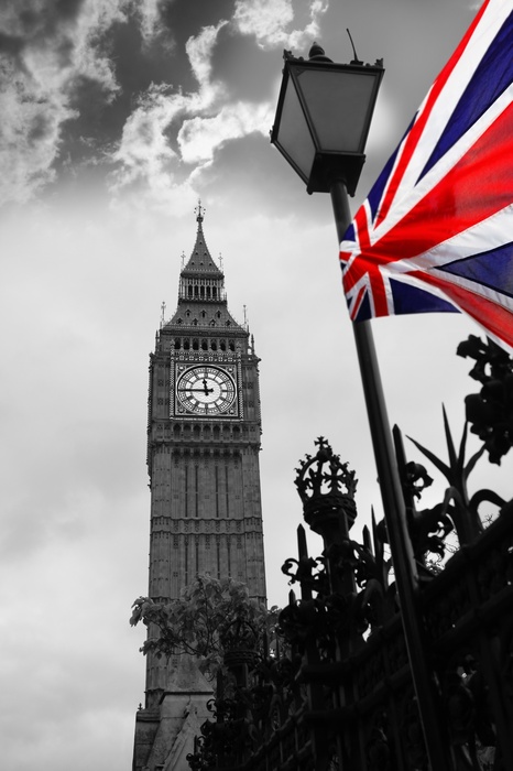 Poster London und Big Ben mit der Flagge von England