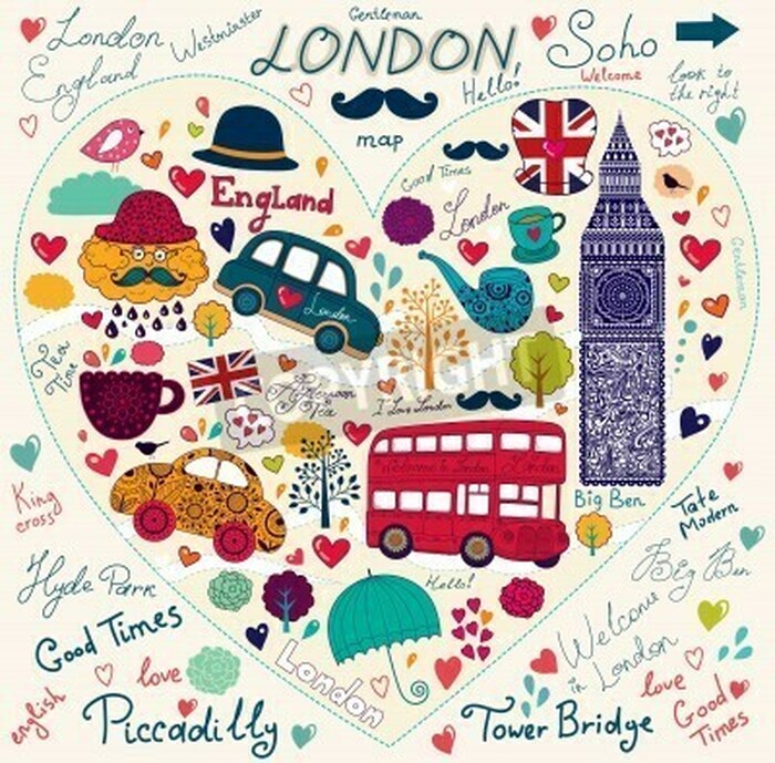 Poster Londoner Sehenswürdigkeiten und Symbole