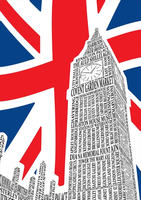Poster London Big Ben vor der Flagge