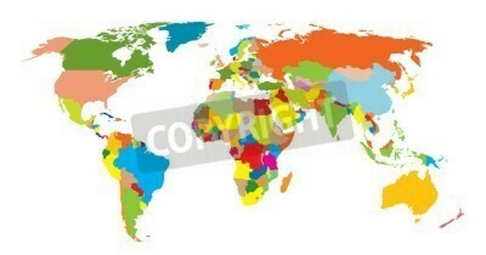 Fototapete Farbenfrohe Weltkarte vor hellem Hintergrund