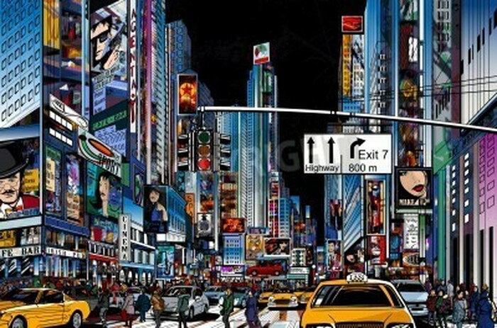 Fototapete Bunte Grafik New Yorker Taxis
